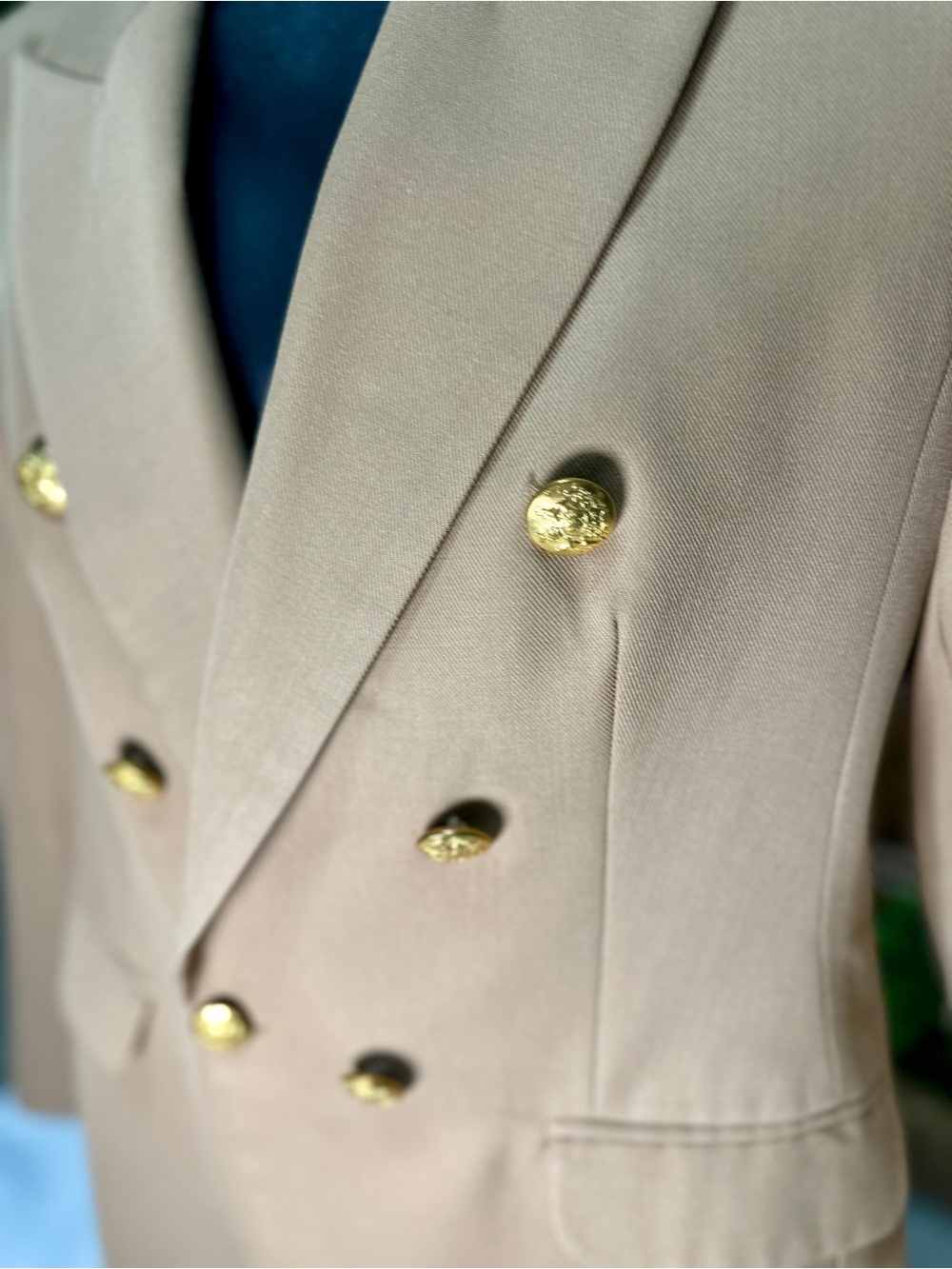 Banana Republic Double-Breasted Blazer in Beige with Gold Buttons